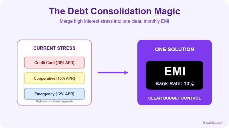 Debt Consolidation Logic Explained: Merging high-interest debts into one affordable bank EMI