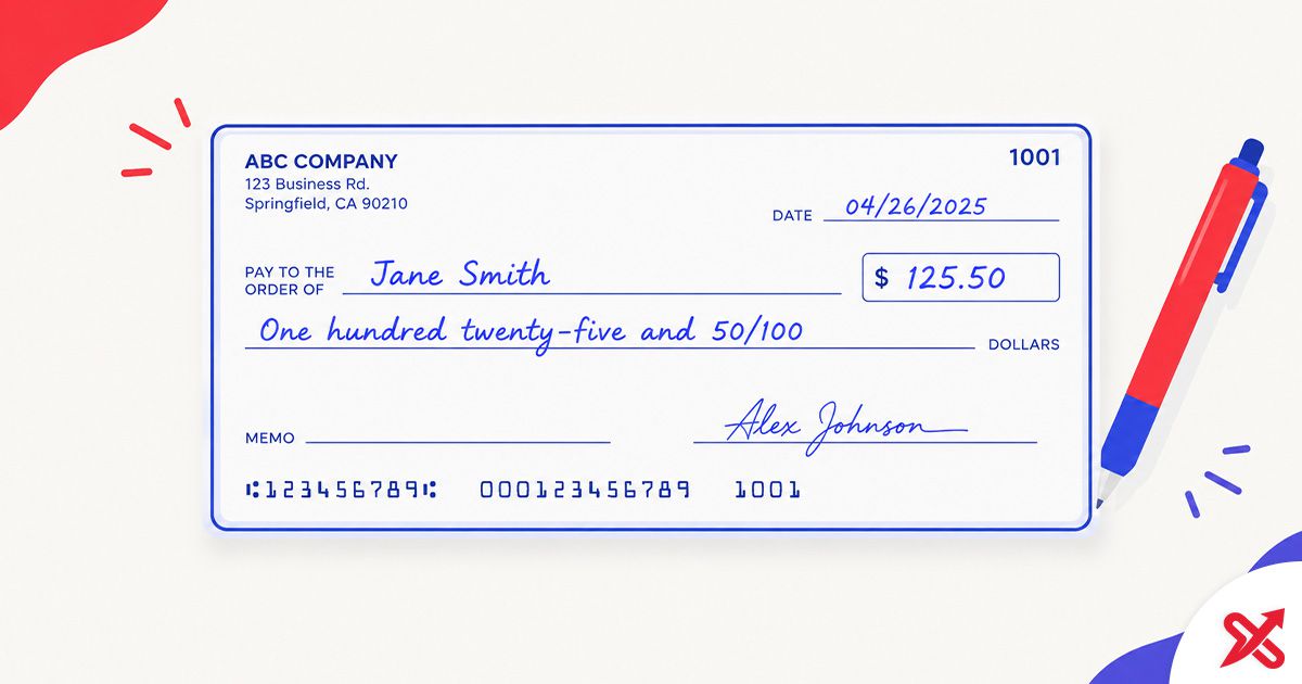 Handwritten US check showing the amount line: one hundred twenty-five and 50/100